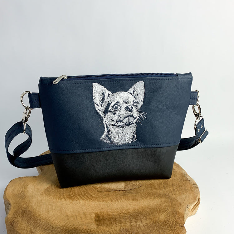 Chihuahua Umhängetaschen mit Hundemotiv aus Kunstleder, bestickt