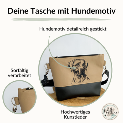 Zwergschnauzer Umhängetasche mit Hundemotiv aus Kunstleder, bestickt