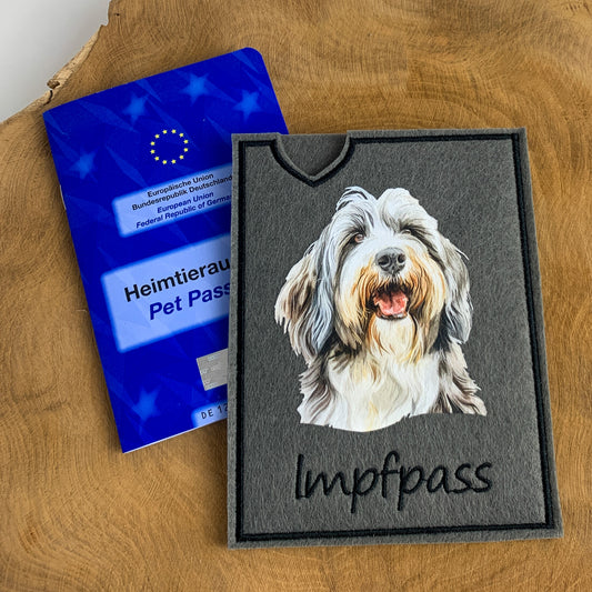 Bearded Collie Impfpasshülle - 3 verschiedene Motive, personalisierbar