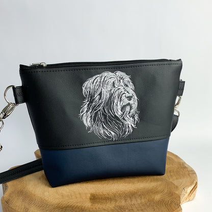 Bearded Collie Umhängetasche mit Hundemotiv aus Kunstleder, bestickt