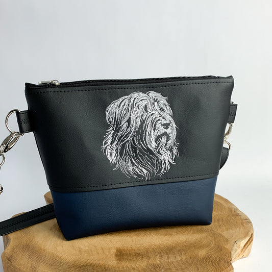 Bearded Collie Umhängetasche mit Hundemotiv aus Kunstleder, bestickt