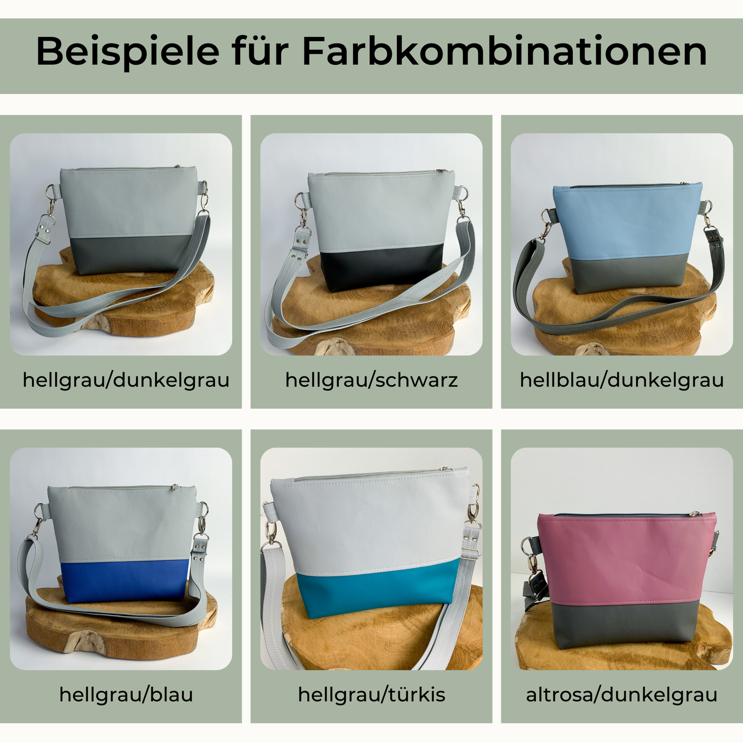 Beispiele für Farbkombinationen, die der Kunde sich selbst zusammenstellen kann