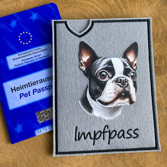 Boston Terrier Impfpasshülle - 2 verschiedene Motive, personalisierbar