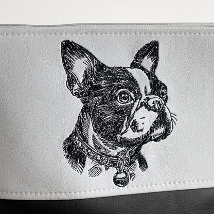 Boston Terrier Umhängetasche mit Hundemotiv aus Kunstleder, bestickt