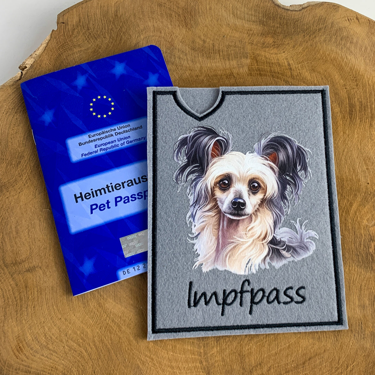 Chinesischer Schopfhund Impfpasshülle - 3 verschiedene Motive, personalisierbar