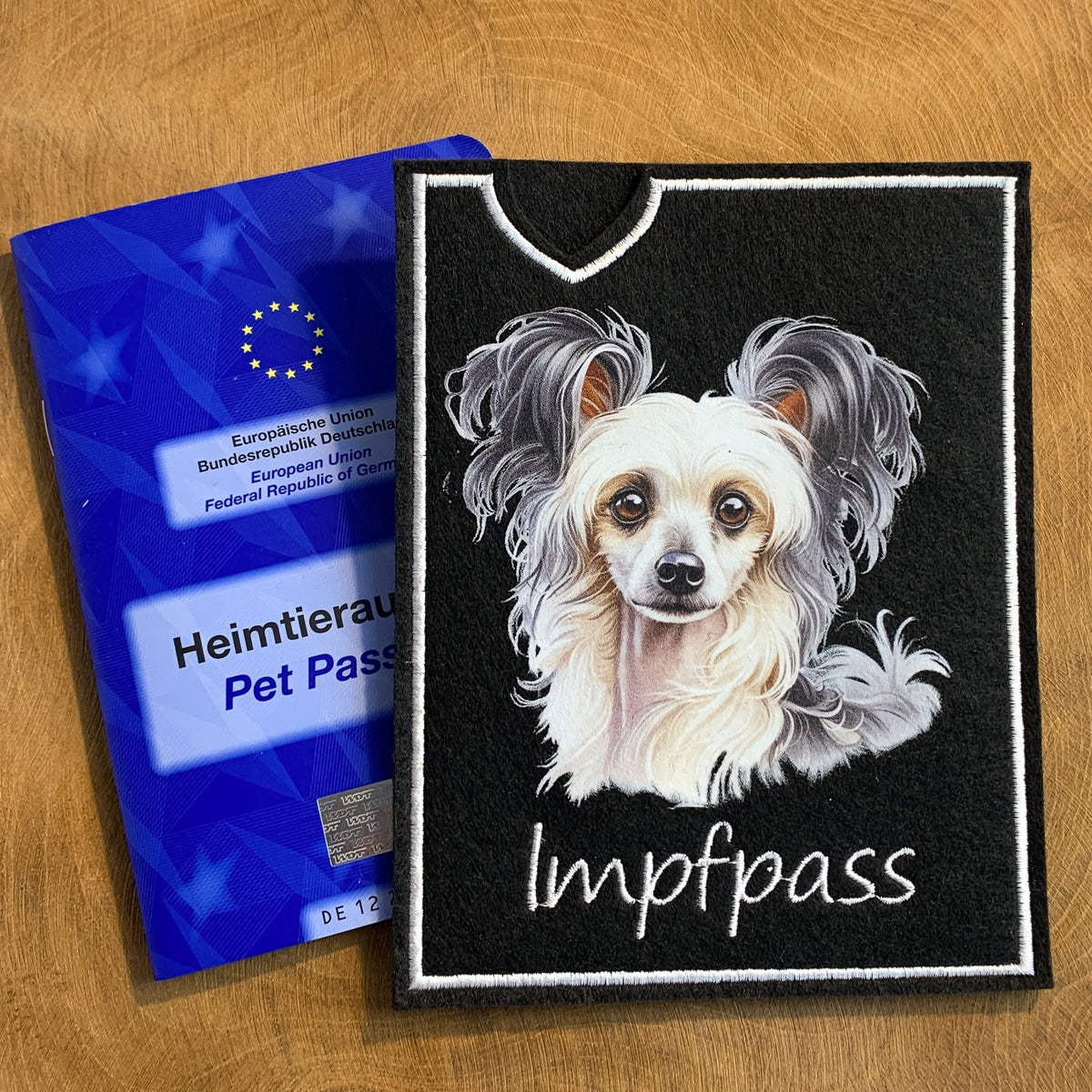 Chinesischer Schopfhund Impfpasshülle - 3 verschiedene Motive, personalisierbar