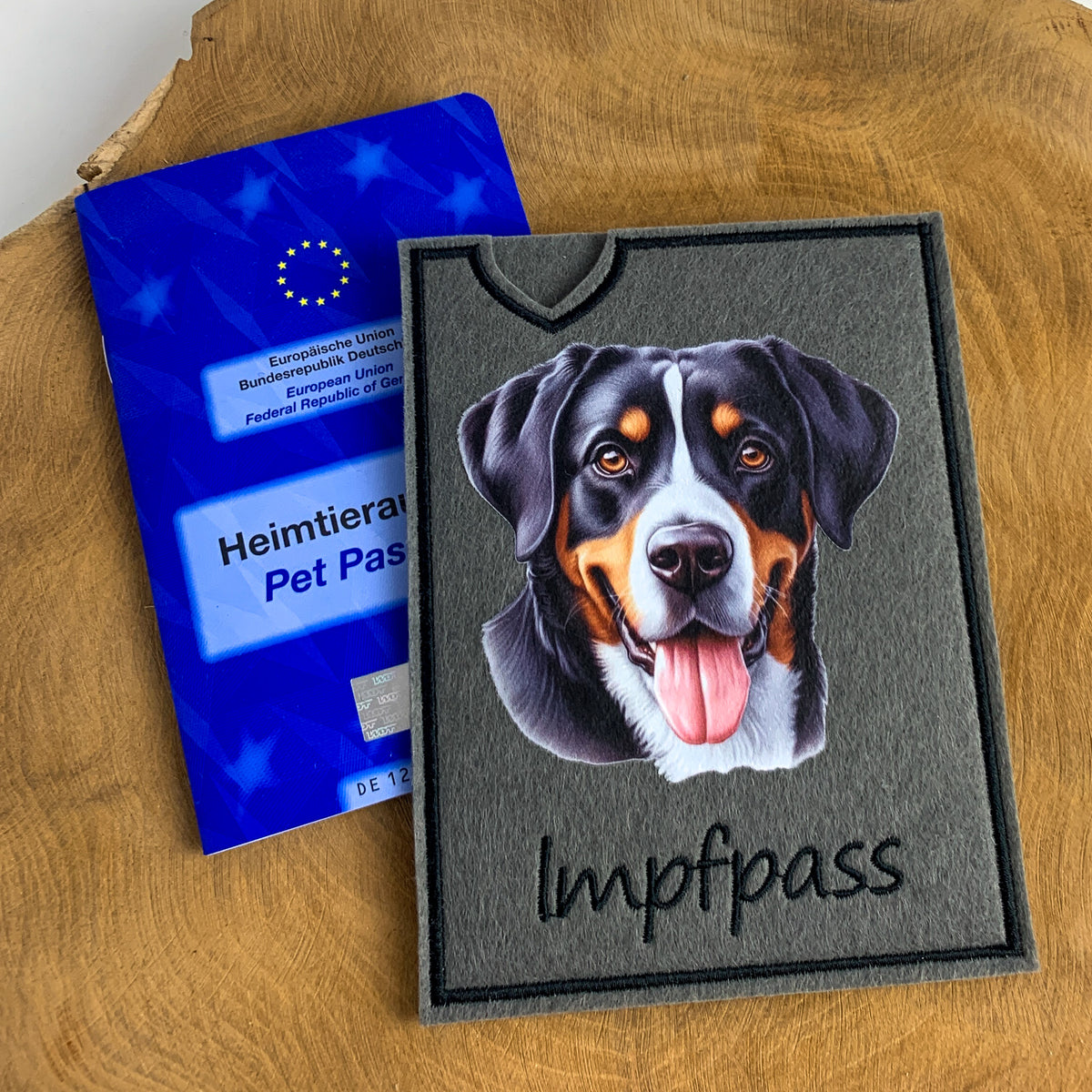 Entlebucher Sennenhund Impfpasshülle - 3 verschiedene Motive, personalisierbar