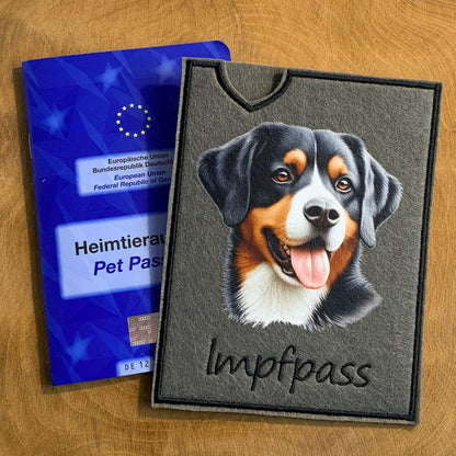 Entlebucher Sennenhund Impfpasshülle - 3 verschiedene Motive, personalisierbar