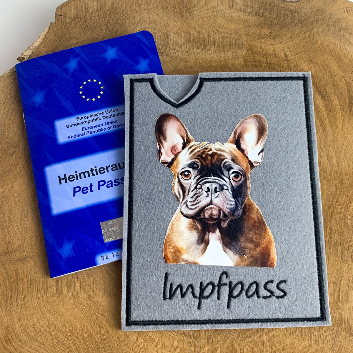 Französische Bulldogge Impfpasshülle - 11 verschiedene Motive, personalisierbar
