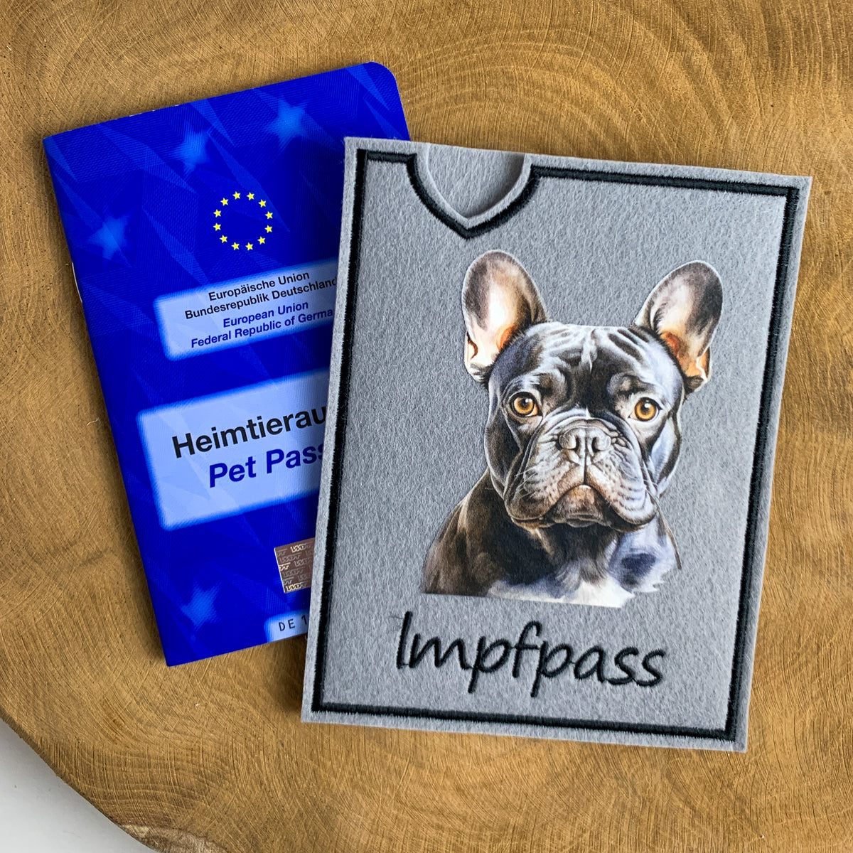Französische Bulldogge Impfpasshülle - 11 verschiedene Motive, personalisierbar
