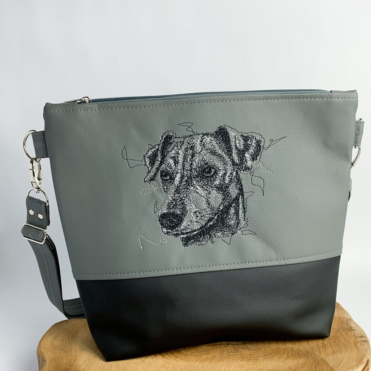 Jack Russell Umhängetasche mit Hundemotiv aus Kunstleder, bestickt