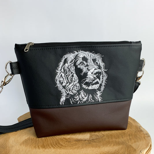 Kleiner Muensterlaender Tasche mit Hundemotiv Kunstleder bestickt