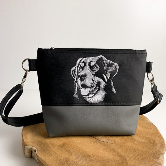 bestickte Umhängetasche aus Kunstleder, handgefertigt mit AppenzellerSennenhund-Motiv