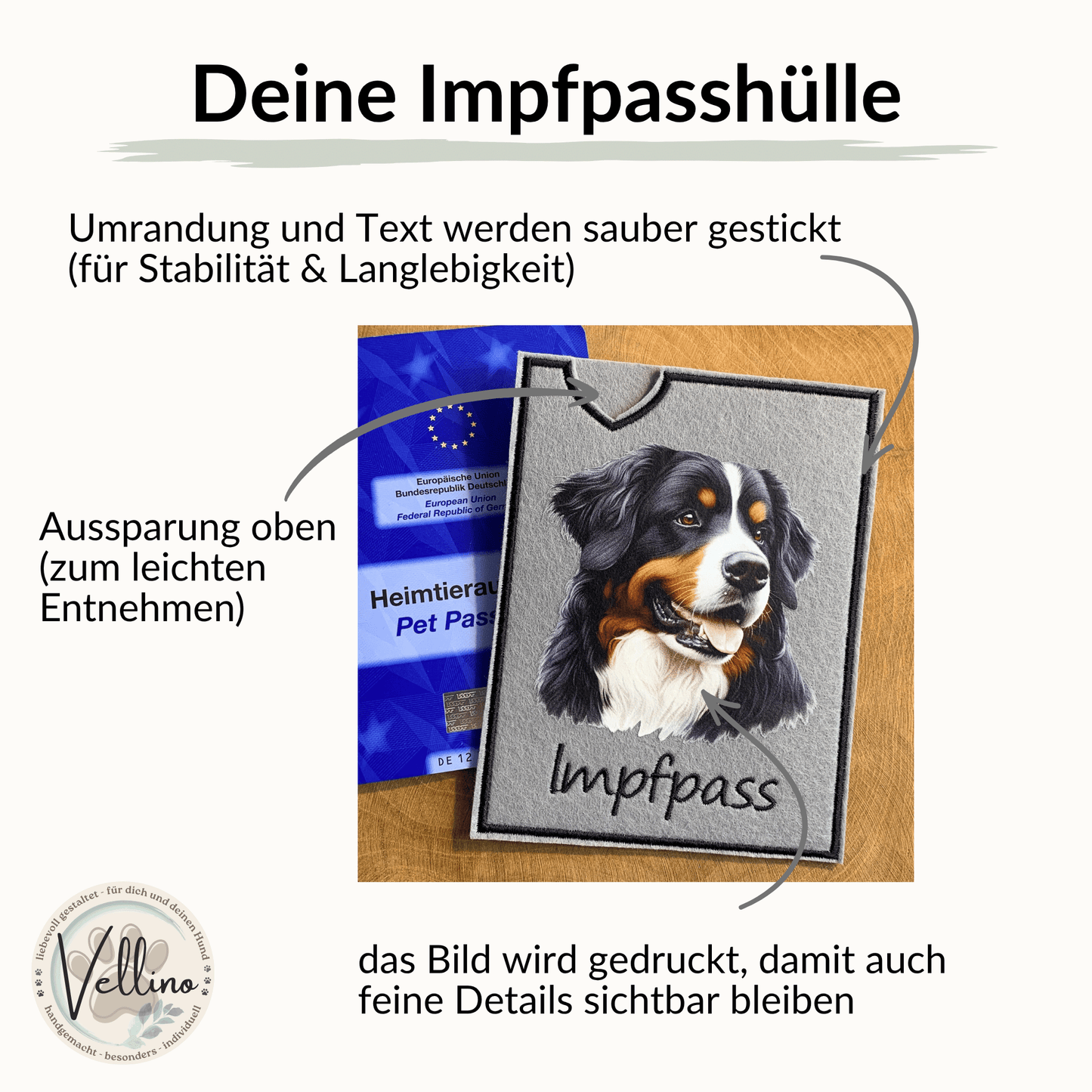 Berner Sennenhund Impfpasshülle - 4 verschiedene Motive, personalisierbar