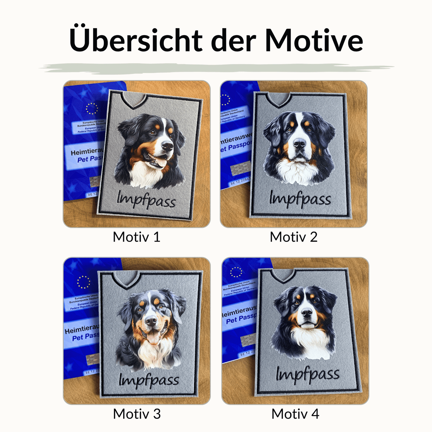 Berner Sennenhund Impfpasshülle - 4 verschiedene Motive, personalisierbar